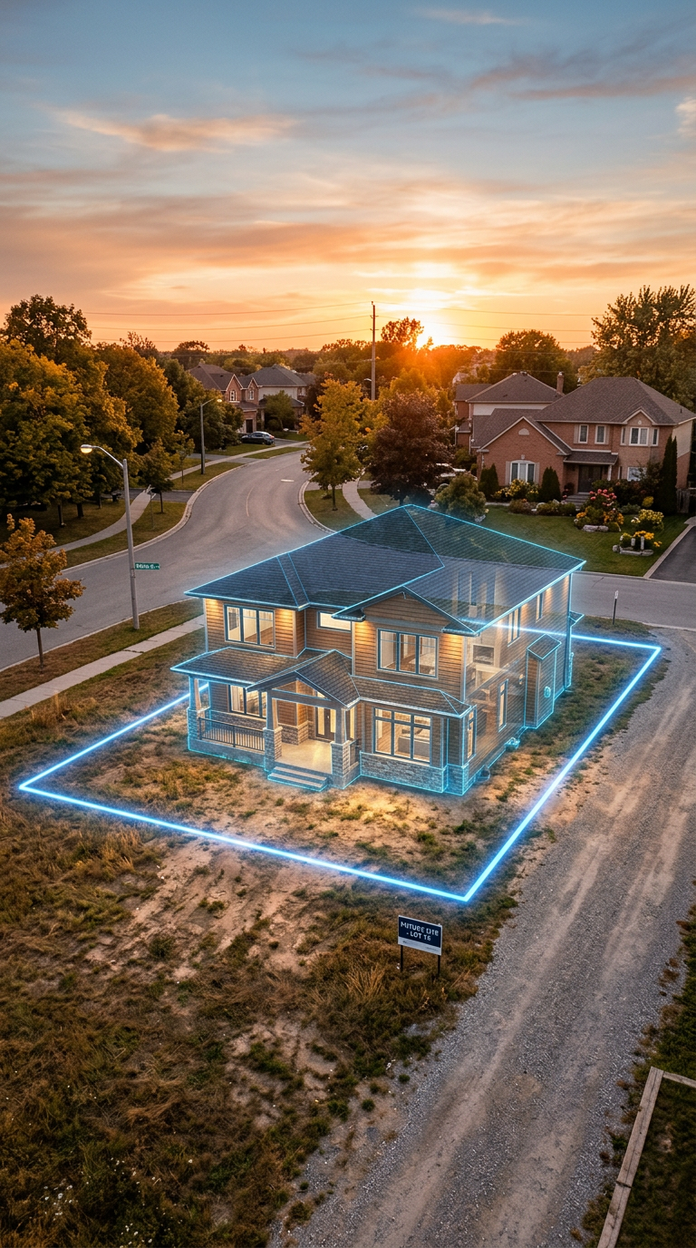 Casa com overlay de IA sobre terreno