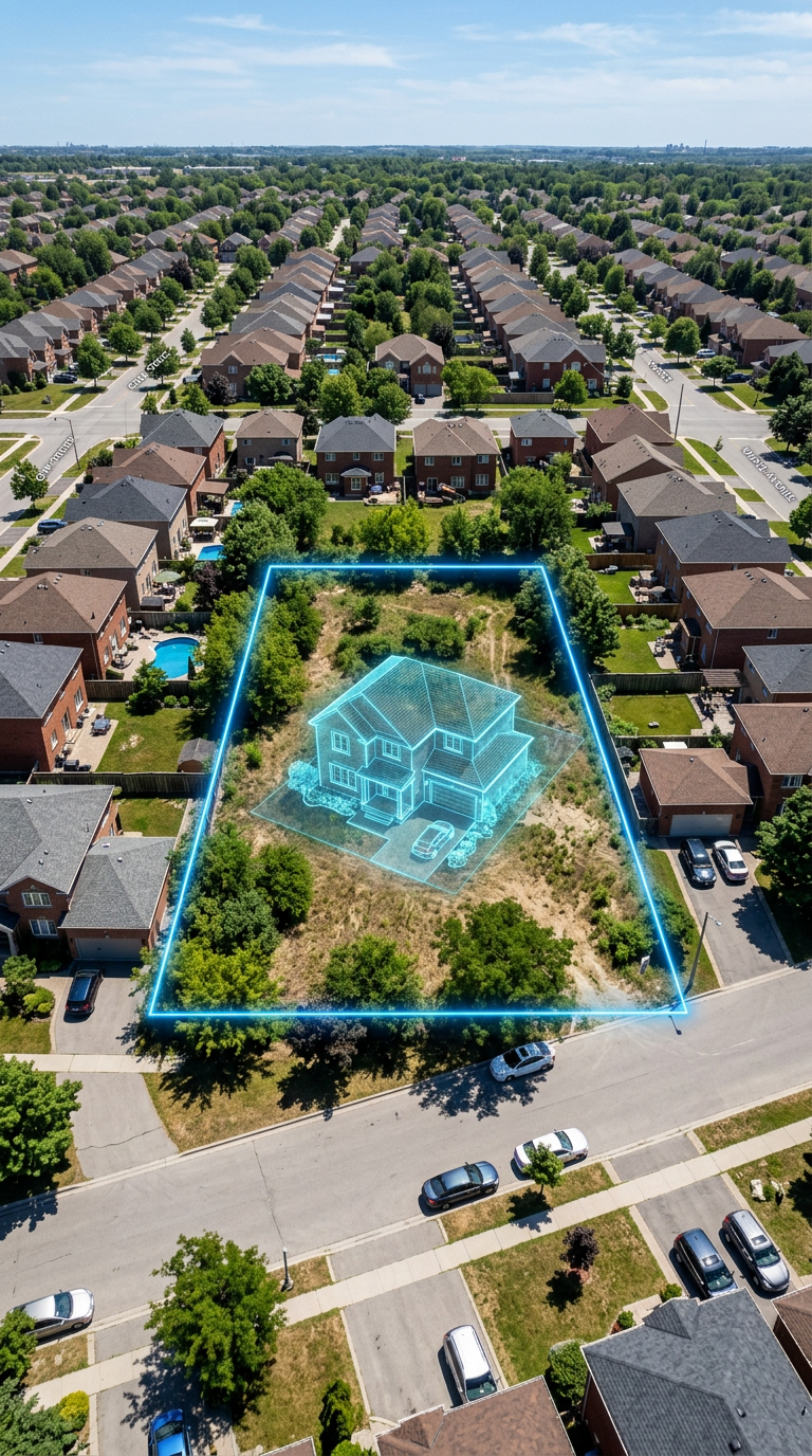 Terreno com casa em wireframe 3D
