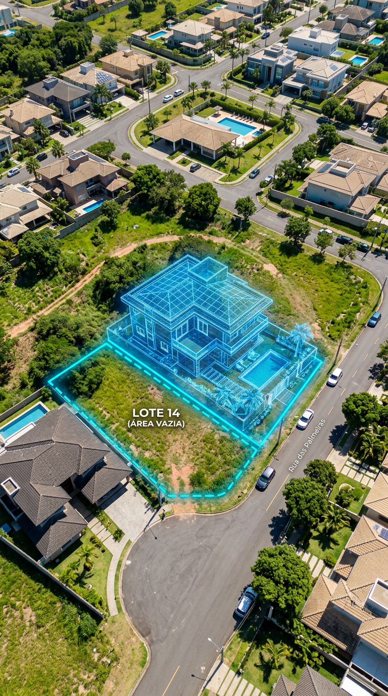 Lote vazio com visualização da casa